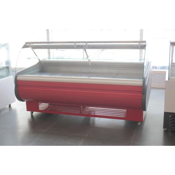 Meat display cabinet stainless steel glass front door flap type Fresh meat cabinet filp door with   looker