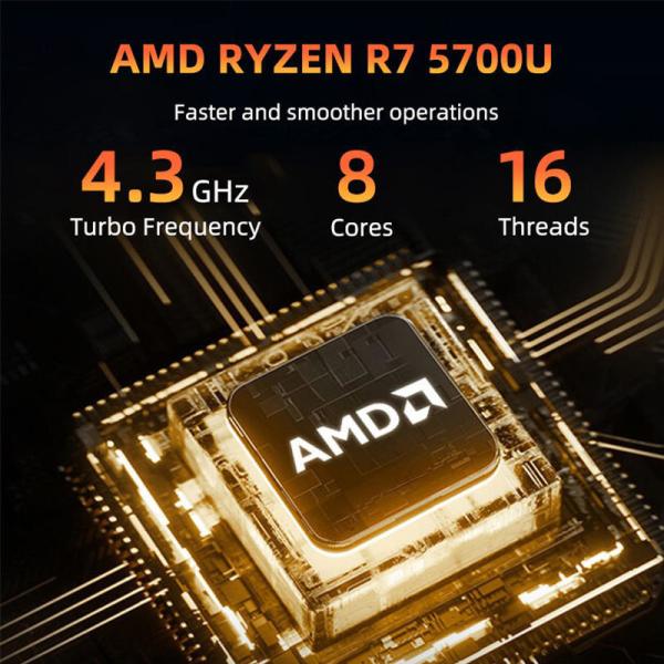 Mini ordinateur de bureau d'affaires AMD R5 5500U R7 5700U 8 cœurs Win11 Linux double écran 4K HD DDR4 NVMe WIFI6 BT Royaume-Uni