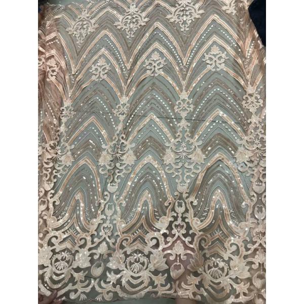 Wedding Dress Sequin Lace Fabric / Floral Embroidered Mesh Fabric