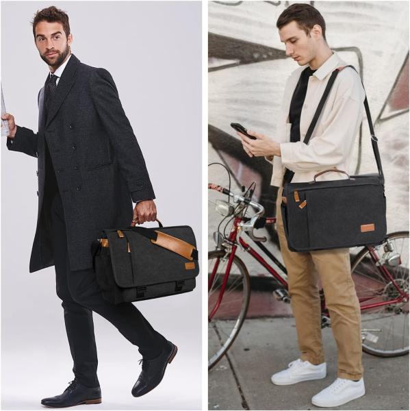 ESTARER MEN MESSENGER BAG 15.6 INCH, WATER-RESISTANT CANVAS COMPUTER BAG WORK BAG, LAPTOP SHOULDER BAG BRIEFCASE SATCHEL
