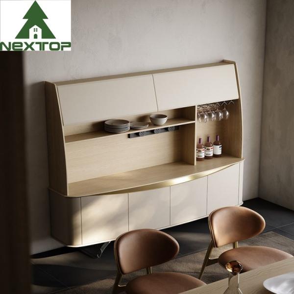 Multi Function Wooden Wine Cabinets With Metal Elegant Upholstered Dining Furniture