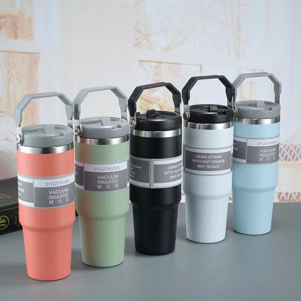 Sustainable Insulated Tumbler Coffee Cup Car Beer Travel Mug with Handle and Lid 20oz 30oz