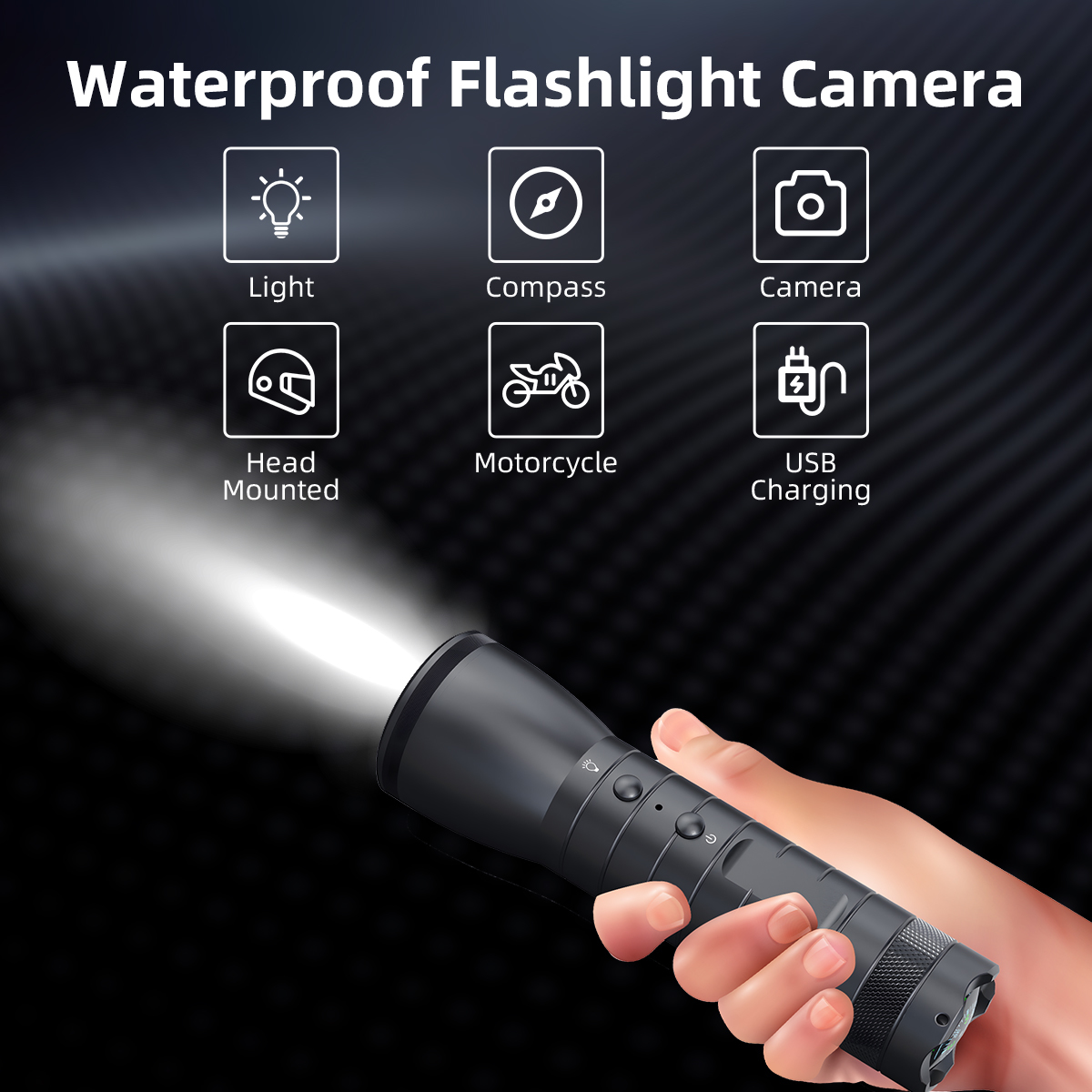 Helmet Recorder Cameras, Outdoor Waterproof Flashlight Recorder, Motorcycle Bike Riding 1080P HD Video Sports Camera for Camping