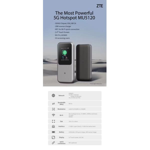 MU5120 5G Mobile WiFi6 U50 Pro Max 2024 NEW Original ZTE Portable WiFi Router