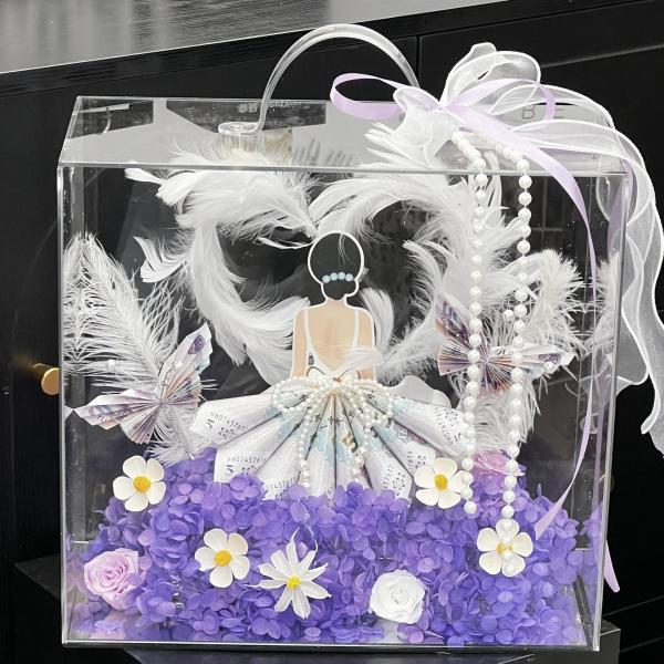 Acrylic hand-held flower arrangement box, fresh flower bouquet, floral art packaging box, diy material waterproof transparent light luxury souvenir gift box