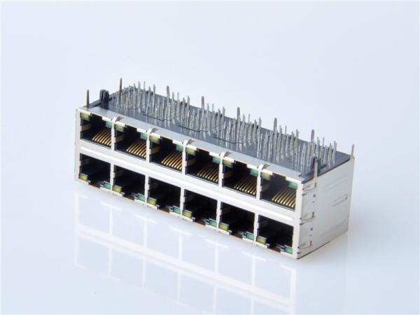 RJ45 Gigabit Magnetic Jack, Enabled PSE PoE+ 2x6, with LEDs Left/Yellow-Green and Right/Yellow-Green