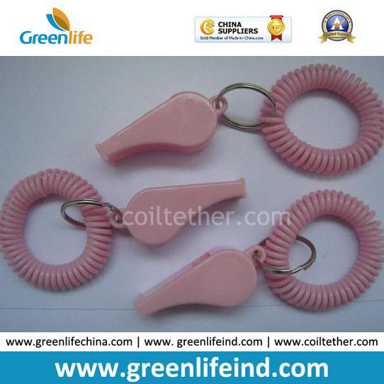 Popular Sales Blue Plastic Wristband Coiled Holder w/Blue Custom Logo Imprinted Whistle