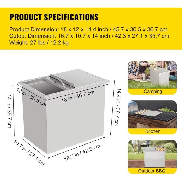 High Quality Insulated Ice Bucket With Brushed Surface 304 Stainless Steel Ice Bin container Customizable Large Capacity Outdoor Camping Ice Bin