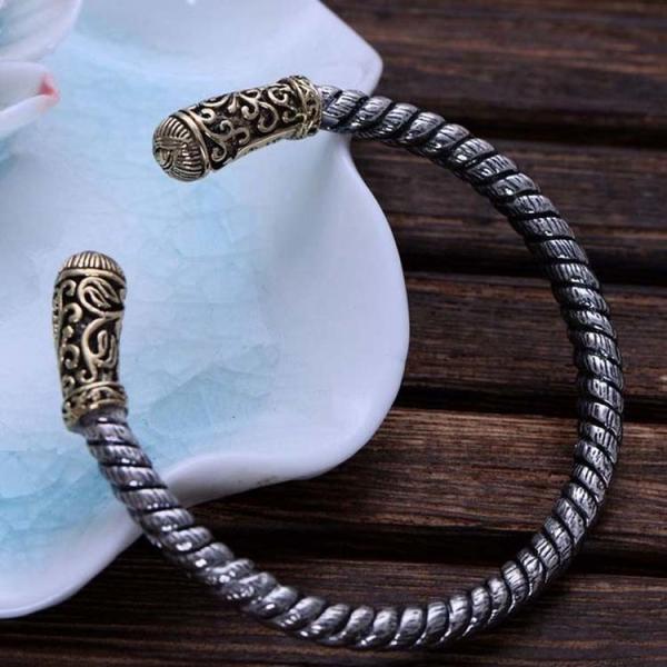 Two Tone Golden Sterling Silver Cable Retro Bangel Bracelet (XH047649W)