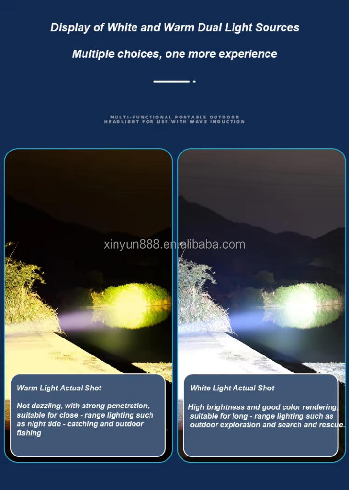Super Bright Sensing Sensor Headlight 3 Light Source Night Driving Light 3 AAA Battery Powered Camping Emergency Headlight