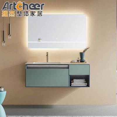 Floor Mounted Rectangle Rock Slab Basin Plywood Vanity Cabinet for Modern Bathroom