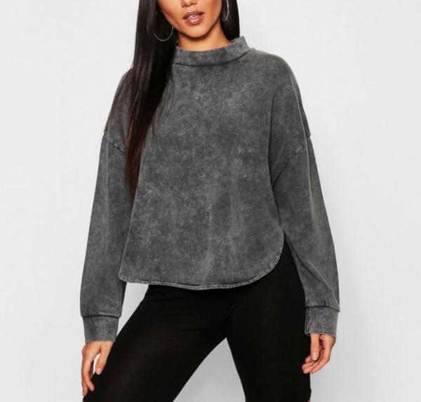 Drop Shoulder Slogan Embroidery Sweatshirt Blank Camo 100% Cotton Womens Oversized Sweatshirt