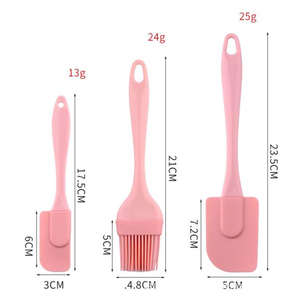 Pink Silicone Scraper Three-piece Set Heat Resistant Spatulas BBQ Brush Baking Tools