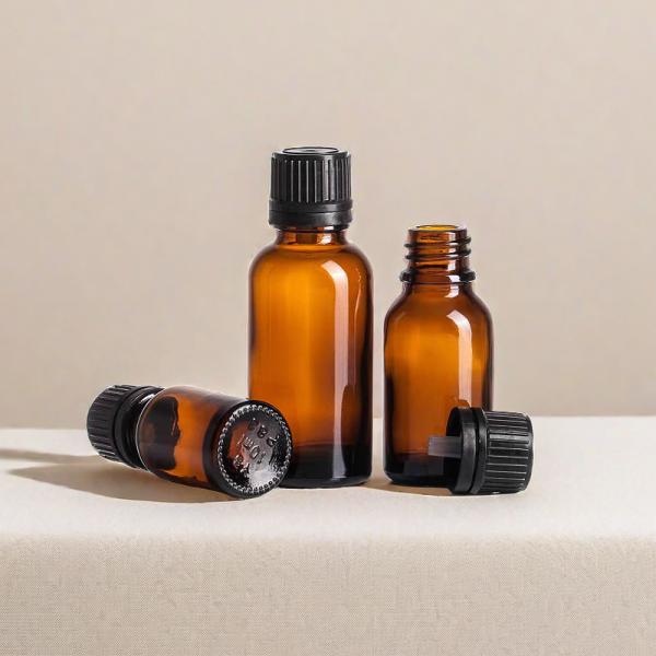 Glass Oil Bottle With Screw Cap , Blue / Green / Brown / Clear Essential Oil Bottles