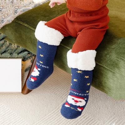 Y-F Children's New Coral Fleece Thick Warm Baby Indoor Non slip Cute Knee Christmas Floor Socks
