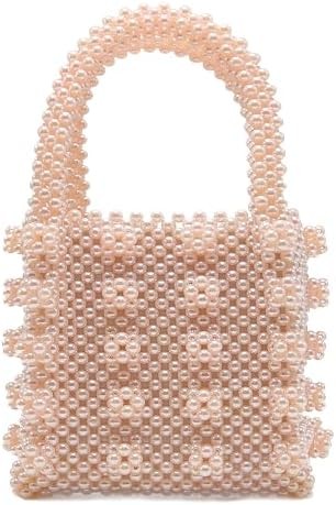 MIUCO WOMENS BEADED HANDBAGS HANDMADE WEAVE CRYSTAL PEARL TOTE BAGS