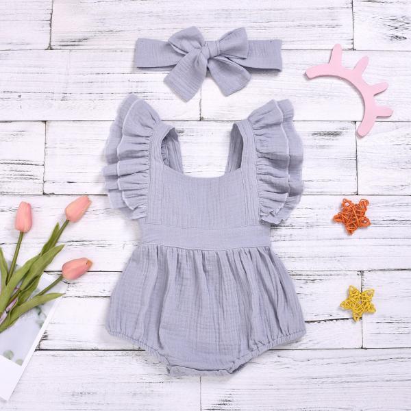 Children'S Outfit Sets Infant Cotton Solid Color Romper Baby Jumpsuit