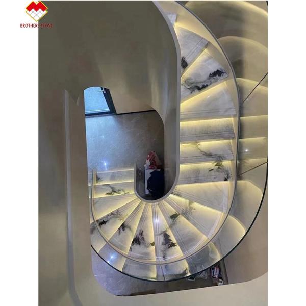 Translucent Chinese Ink Painting Marble Staircase Tiles in Panda White for Lavabo