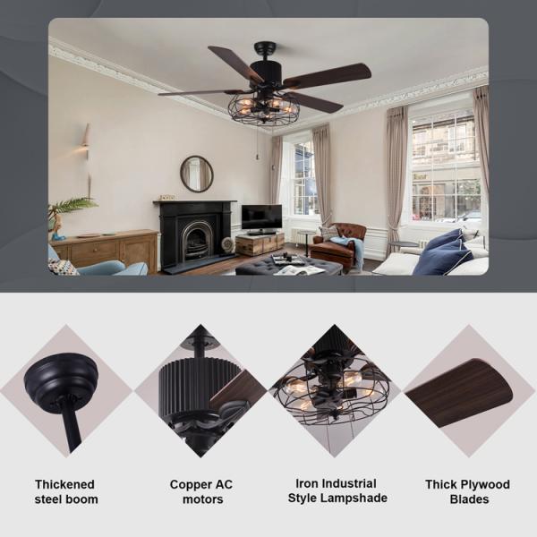 52 Inch Decorative 5 Vane 18w Pull Chain Ceiling Fan Light