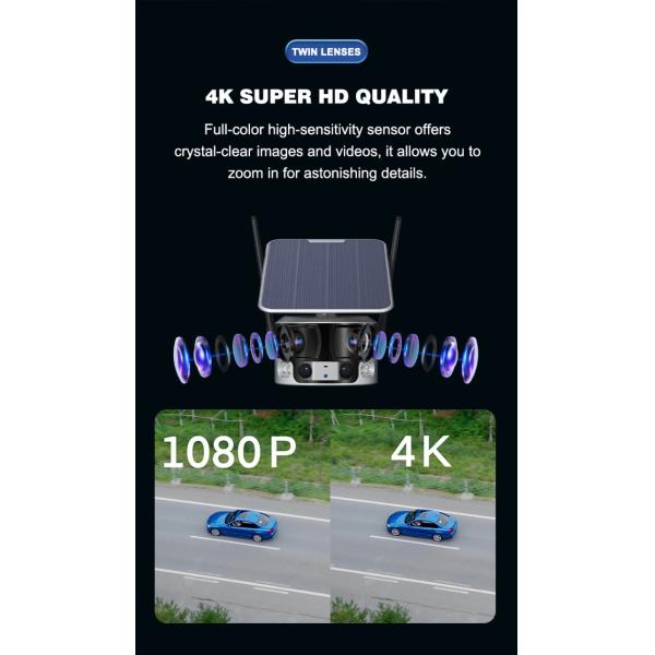 радиотелеграф камеры 4G 4K 4G LTE клетчатый солнечный с объективом панели солнечных батарей двойным