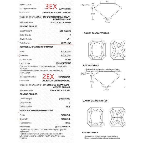 3EX Excellent Cut Fancy Shape Lab Grown Diamonds Certified Diamonds IGI Radiant