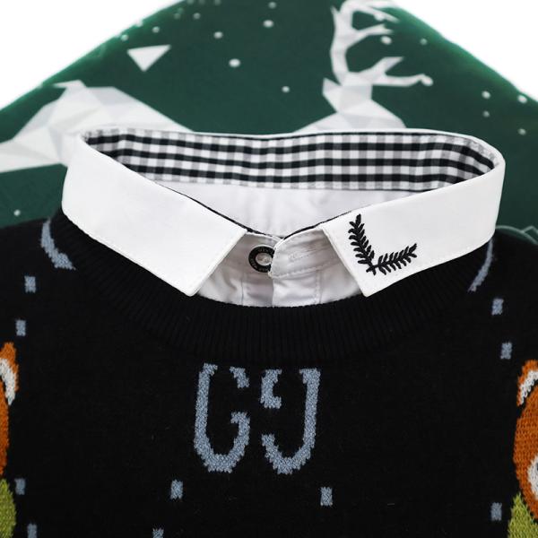 Children's fake-shirt Collar faux shirt Collar neck Jacquard Knit Bear Pattern Boy Girl Kid Winter sweater