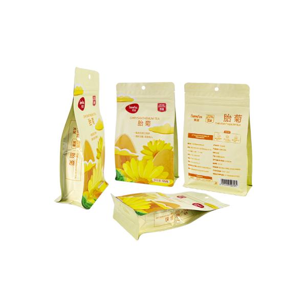 Aroma-Lock Eight Sided Sealing Flat Bottom Bags For Tea Packaging With Oxygen-Barrier And Moisture-Resistant.