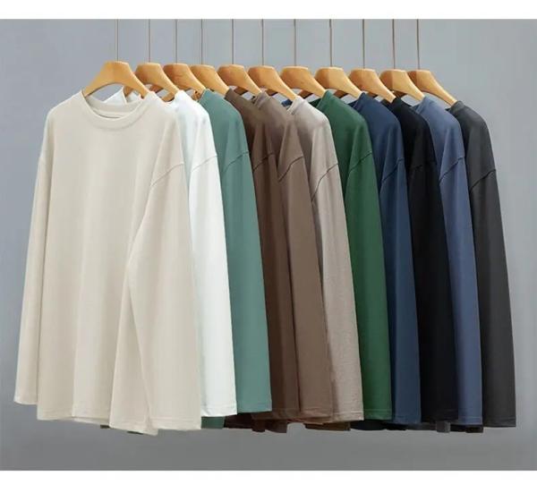                  Custom Cotton 2023 New Fashion Casual Sports Loose Tshirt Oversized Crewneck Solid Color Spring Men′s Long-Sleeved T-Shirt             