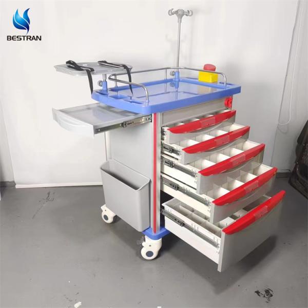 Medical Resuscitation Trolley With CPR Board IV Pole Secure One Time Lock