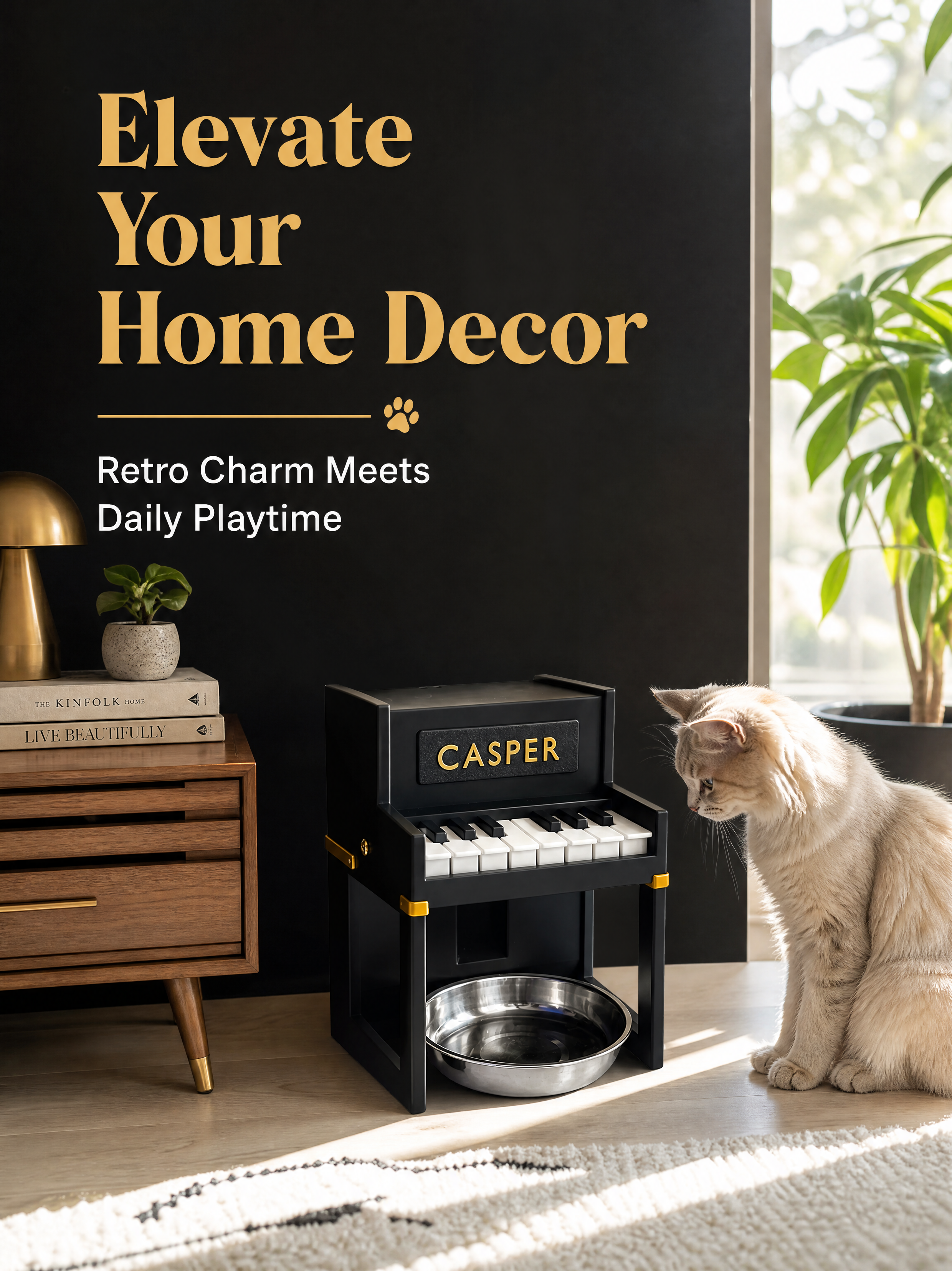 Vintage Upright 3D Printed Pet Accessories Personalized Piano Slow Food Dispenser
