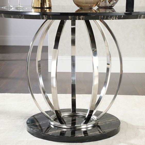 Savory Marble Top Stainless Steel Silver Dining Table With Chairs Set H75cm