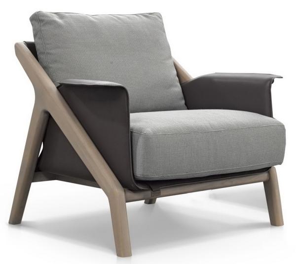 Custom made furniture of Armchair in Steel structure with Oak wood legs for Lobby leisure sofa chair by italy leather