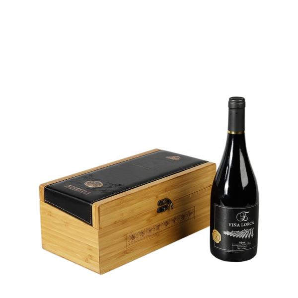 Customized Wine Crafts Natural Bamboo Wood Wine Gift Box With PU Leather