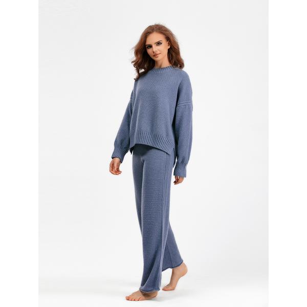 Women s Sweaters with Pullover Closure for Outdoor Activities in Fall Season Knitted long sleeved sweater wide leg pants