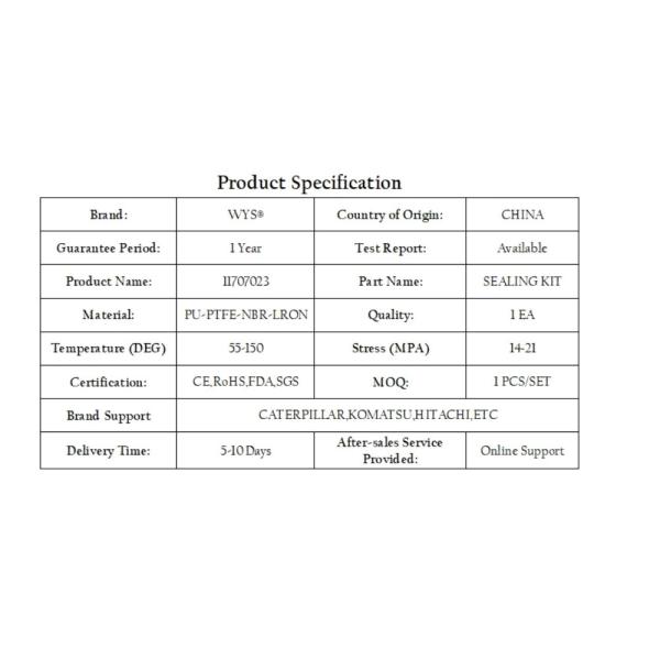 Wys Wonyoung Seal Parts Genuine No.11707023 C Komatsu Hydraulic Seal Kit For Excavator Cylinder Repair Construction Machinery Parts