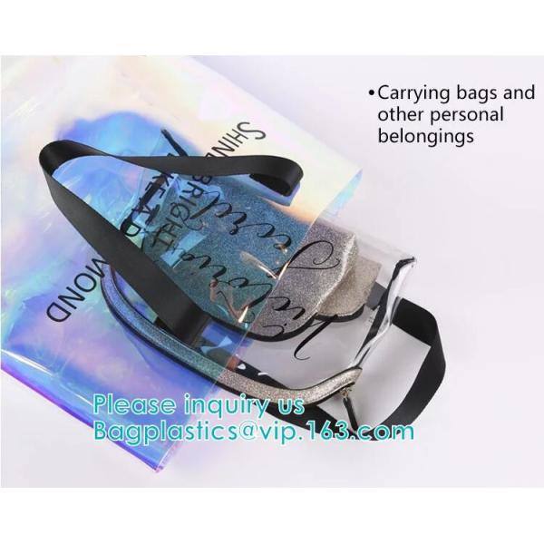 Neon Rainbow Hologram PVC Tote Bag custom holographic handbag PVC handle beach bag,Cosmetic Makeup Travel Pouch,Zipper