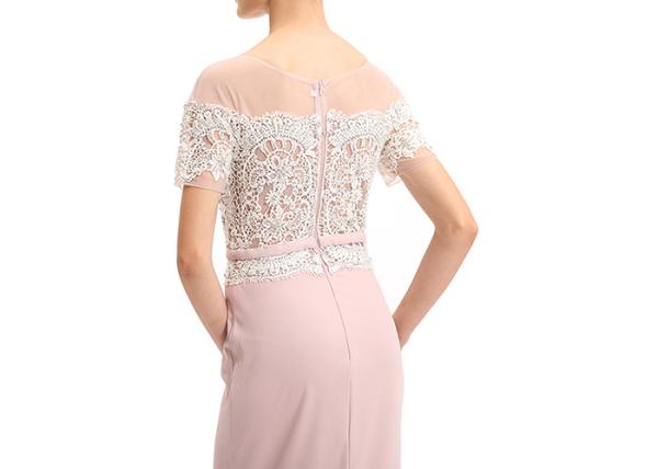 Elegant Short Sleeve Light Pink European Style Evening Dresses Straight Skirt Type