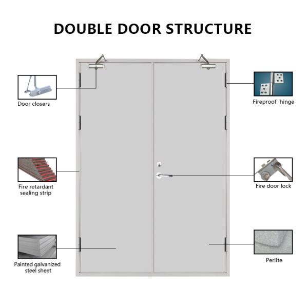Modern Single Steel Security Entry Doors Fire Proof Rated Exit Door UL 90mins Sound Proof Fire Door Flush