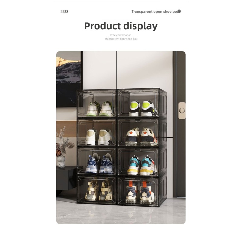Hot Selling Household Transparent Plastic Magnetic Stackable Shoe Storage Organizer Cabinet Dustproof Shoe Box
