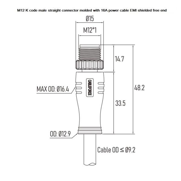Pin M12 5 1m защищал AWG 14 TPU AC кабеля 16A 690V над прессформой