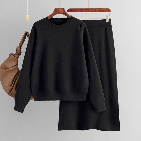 Fall Sweater and Free Shipping for Fall Season 2024 New Loose Women's Round Neck Sweater Half Skirt Set