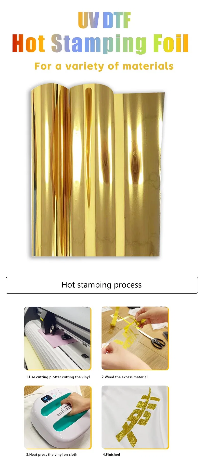 Digital UV Printing Material UV Transfer Stickers Logo Gold Foil DTF Printer Film