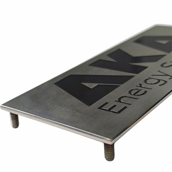 Custom Brushed Stainless Steel Sign Engraved Debossed Logo Nameplate With Screws