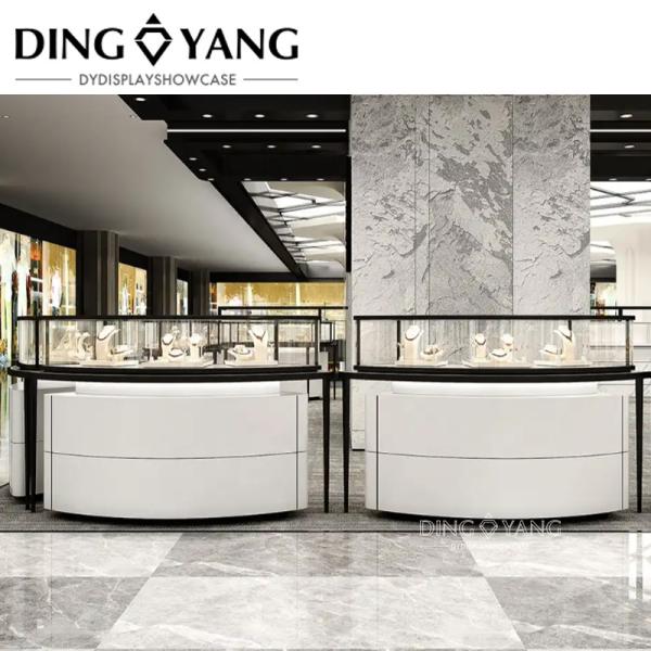 Customized Fine Freestanding Black White Glass Jewelry Showcase For Jewellery Shop
