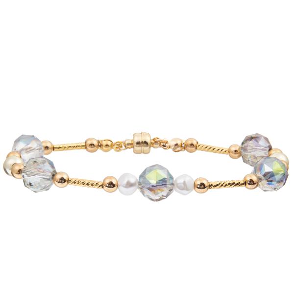 Пресноводный браслет жемчуга установил с 4 цветами граненное Кристл отбортовывает магнитную пряжку