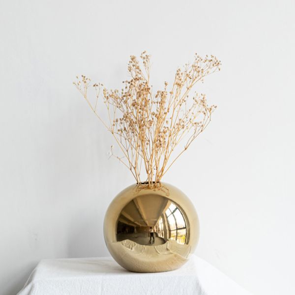 Gold Mirror Sphere Vase for Modern Home Decor