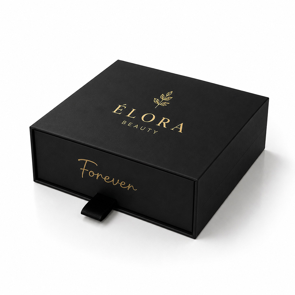 Slide Out Black Drawer Cosmetic Packaging Boxes Gold Foil Stamping