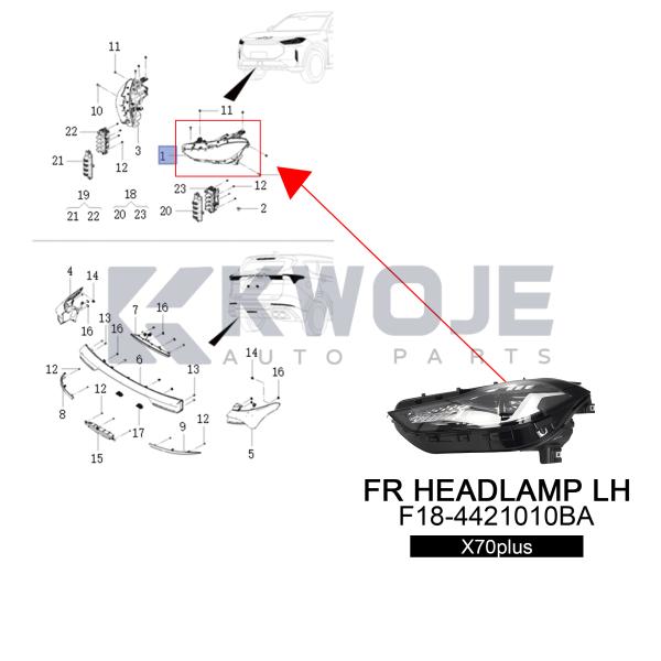 Jetour X70Plus Car Headlights F18-4421010BA Replacement