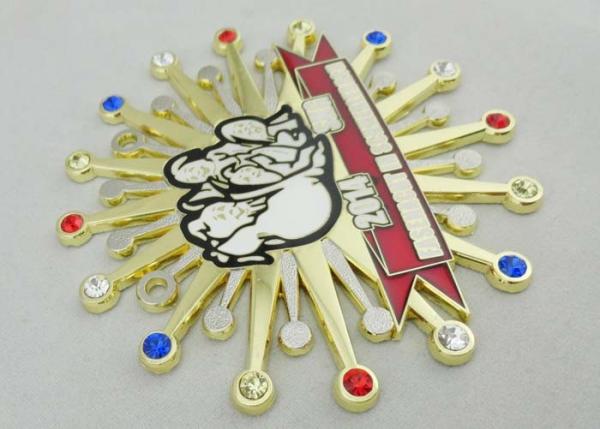 65mm Gold Plating Enamel Medal Imitation Hard Enamel , Fake Stone Melted