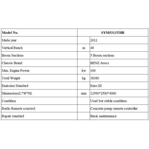 SY5313THB Ready Mix Truck Mounted 48 Meter Concrete Pump with Cylinder Type Structure